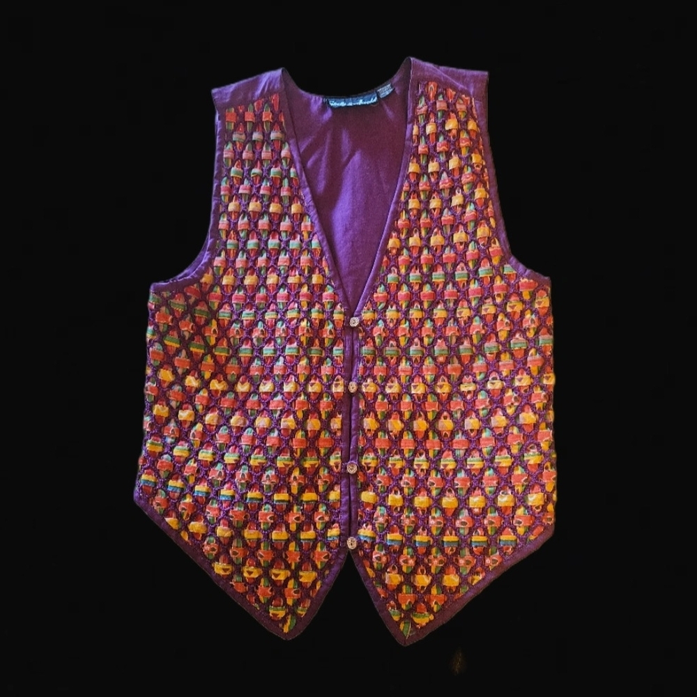 Shelly & Arnold Colorful Patterned Women's Vest. Unique Weave. S